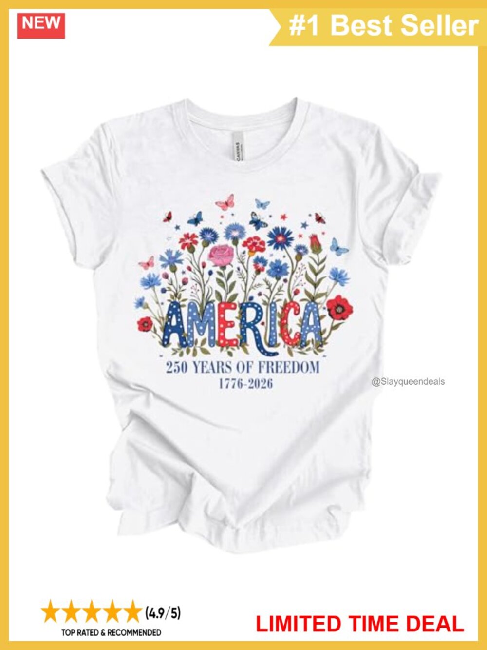 Patriotic Floral Butterfly Graphic Tee America 250 Years Freedom Crewneck